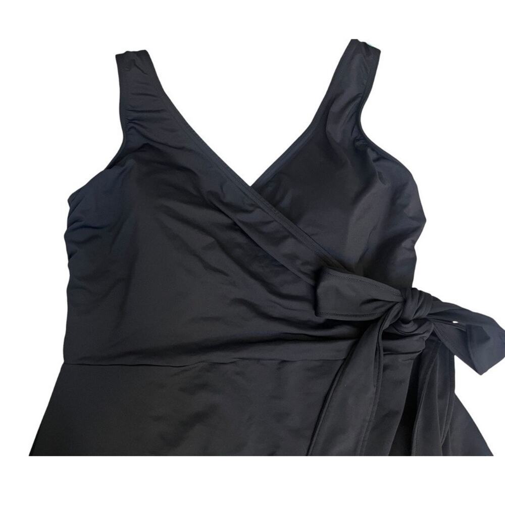 Lands End Wrap & Side Tie Swim Dress Swimsuit | 16W, Black - Picture 10 of 16